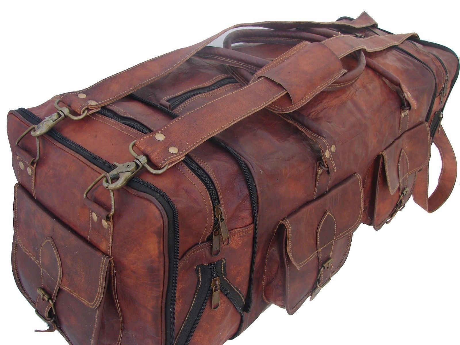 30″Men’s Genuine Leather luggage gym weekend overnight duffle large vintage bag