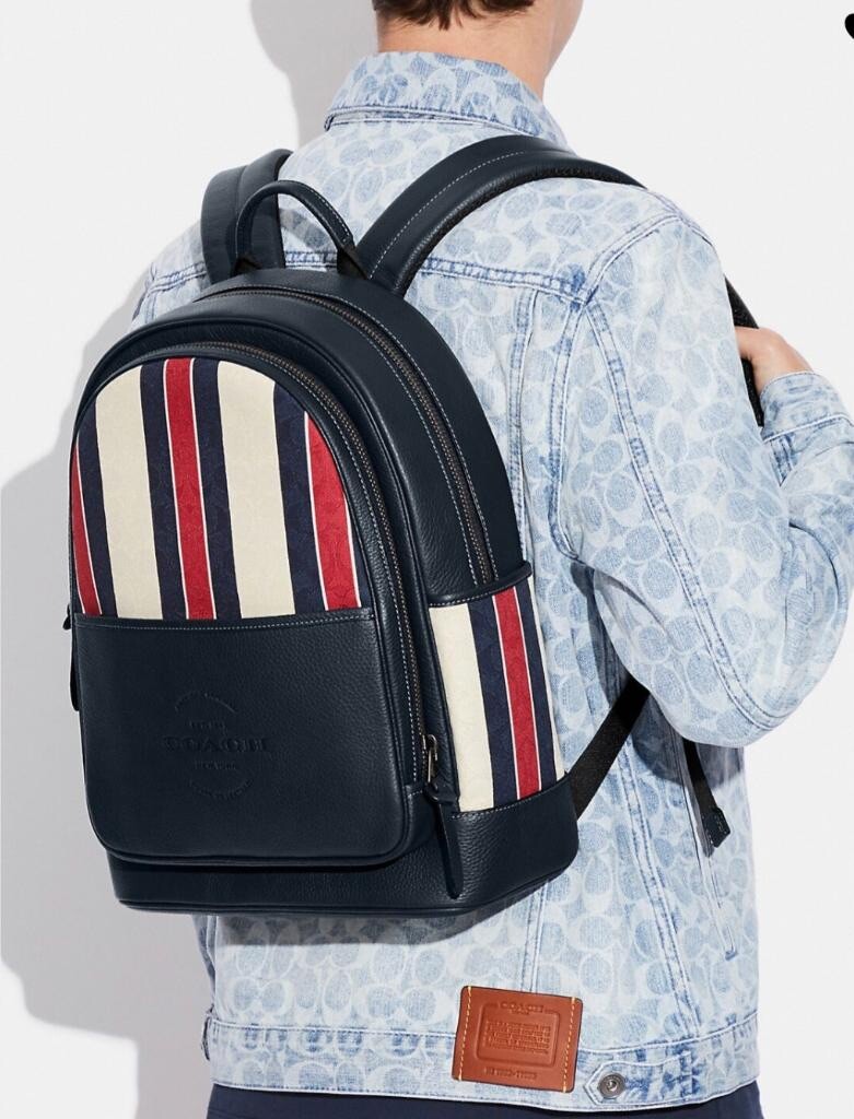COACH C9905 THOMPSON BACKPACK IN SIGNATURE JACQUARD/LEATHER WITH STRIPES