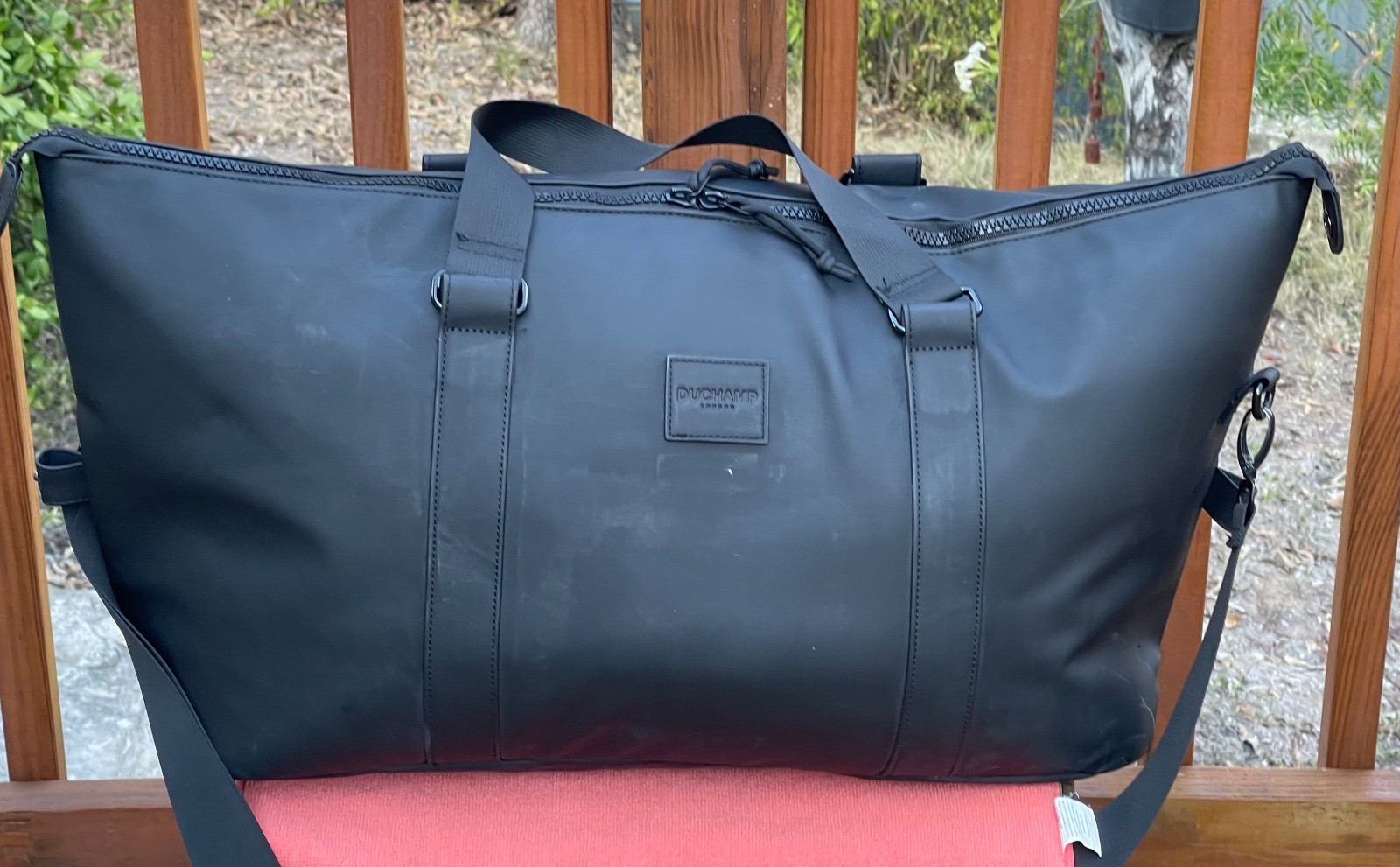 Duchamp London Duffle Bag With Strap & USB Cable in Black-$240