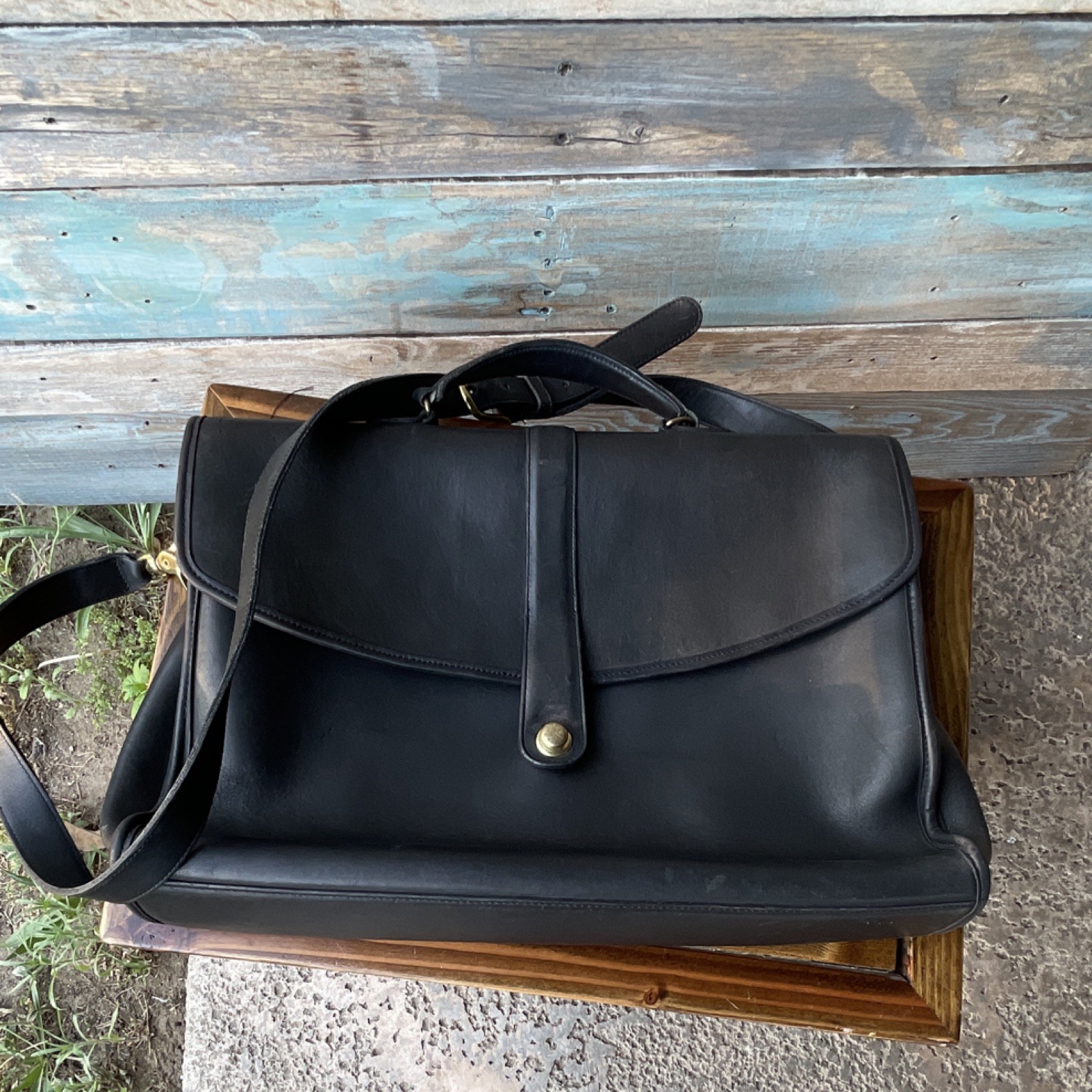 Vintage COACH Messenger Bag USA Made Black Leather Flap Briefcase 1980s Strap