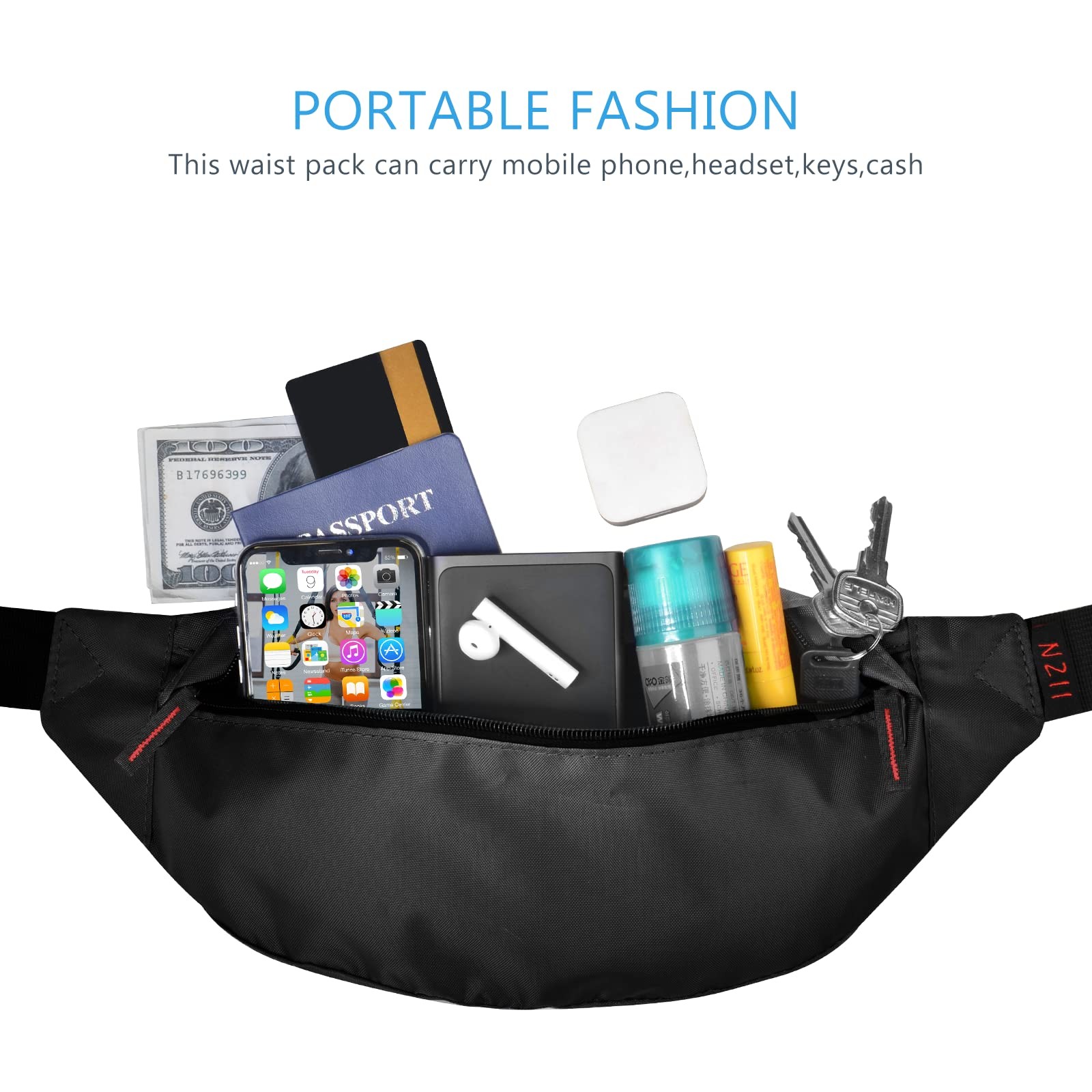 Running Fanny Pack Waist Belt Bag Lightweight Travel Sports Hiking 355 Black