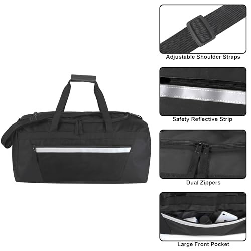 40 Liter, 22 Inch Reflective Duffle Bag with Shoulder Strap for Men, Black