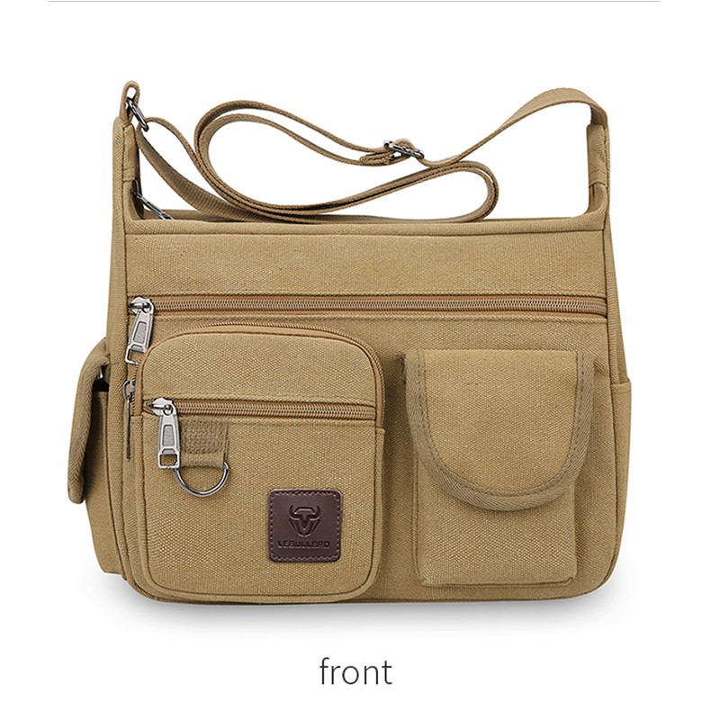 Men’s Canvas Shoulder Crossbody Bag Casual Work Travel Multi-Pocket Satchel