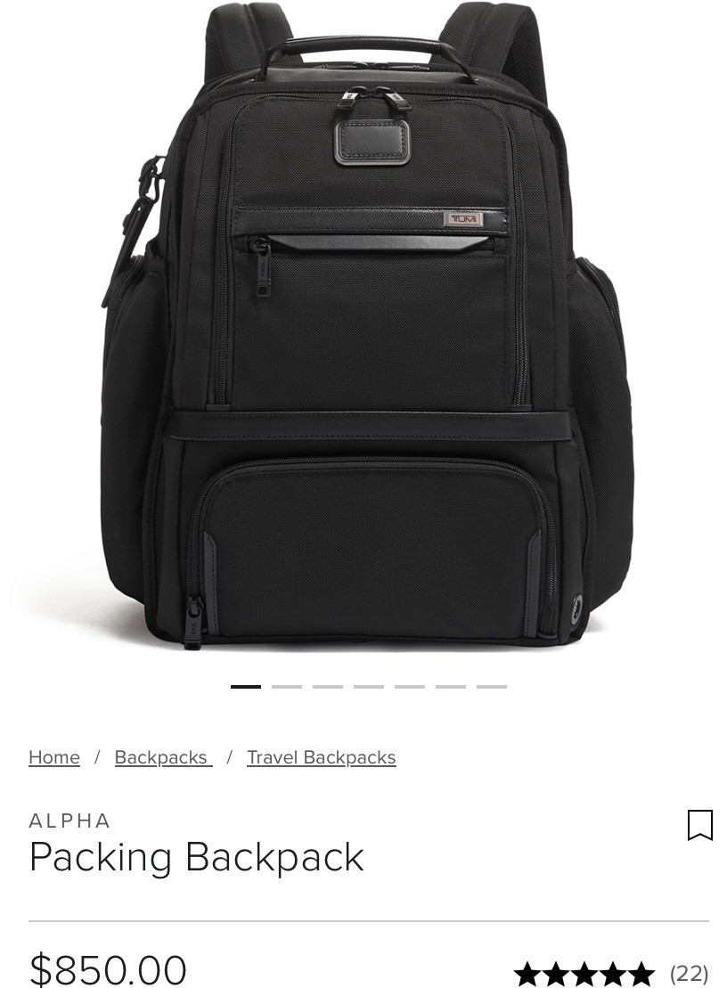 Tumi Alpha 3 Packing Backpack Black $850