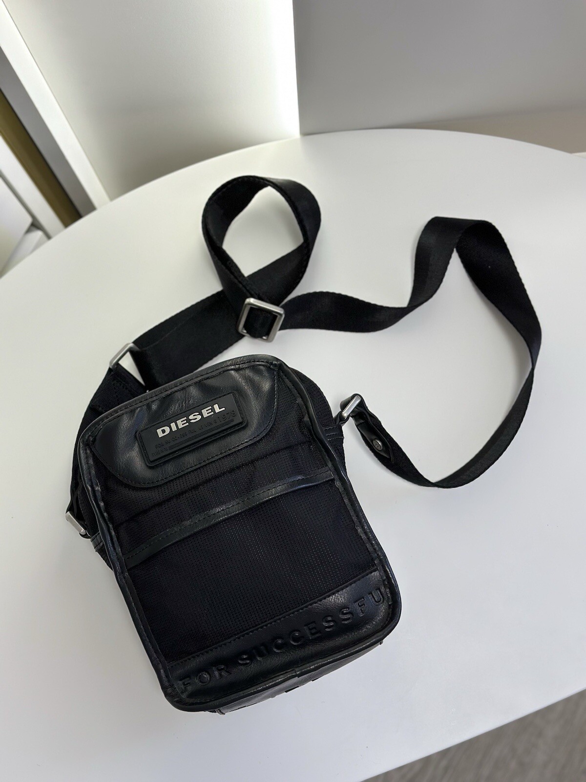 DIESEL Y2K Vintage Black Messenger Bag Big Logo Size 22×18 Cm