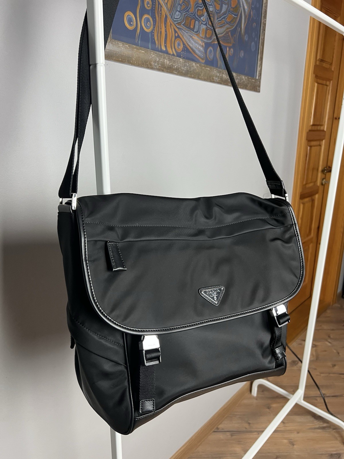 MINT! Prada Triangle Logo Re-Nylon Saffiano Crossbody Bag Black 2VD052 144351512