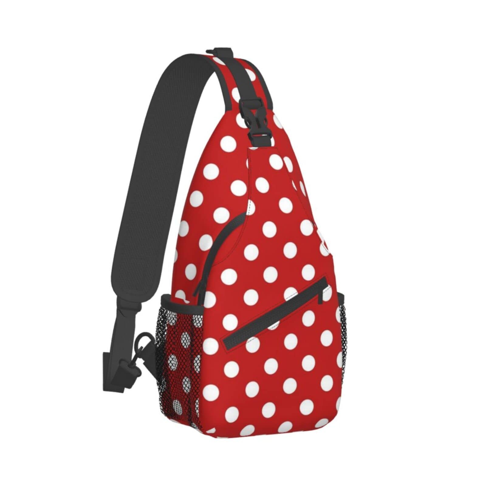 Cute Red White Polka Dot Sling Backpack Travel Hiking Crossbody Shoulder Bag