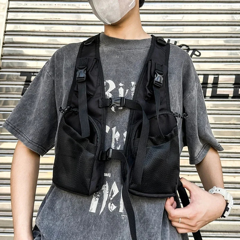 Man Exercise Waistcoat Bag Multi-pocket Chest Pack Unisex Hip Hop Streetwear Bag