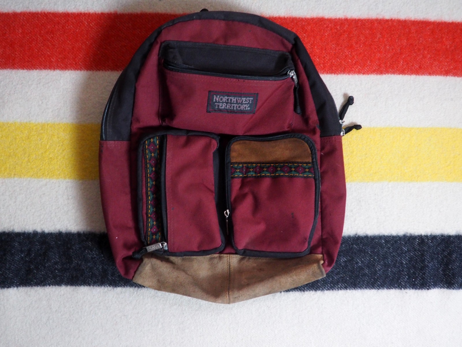 VTG 90s Northwest Territories Red Black Aztec Southwest Outdoor School Backpack