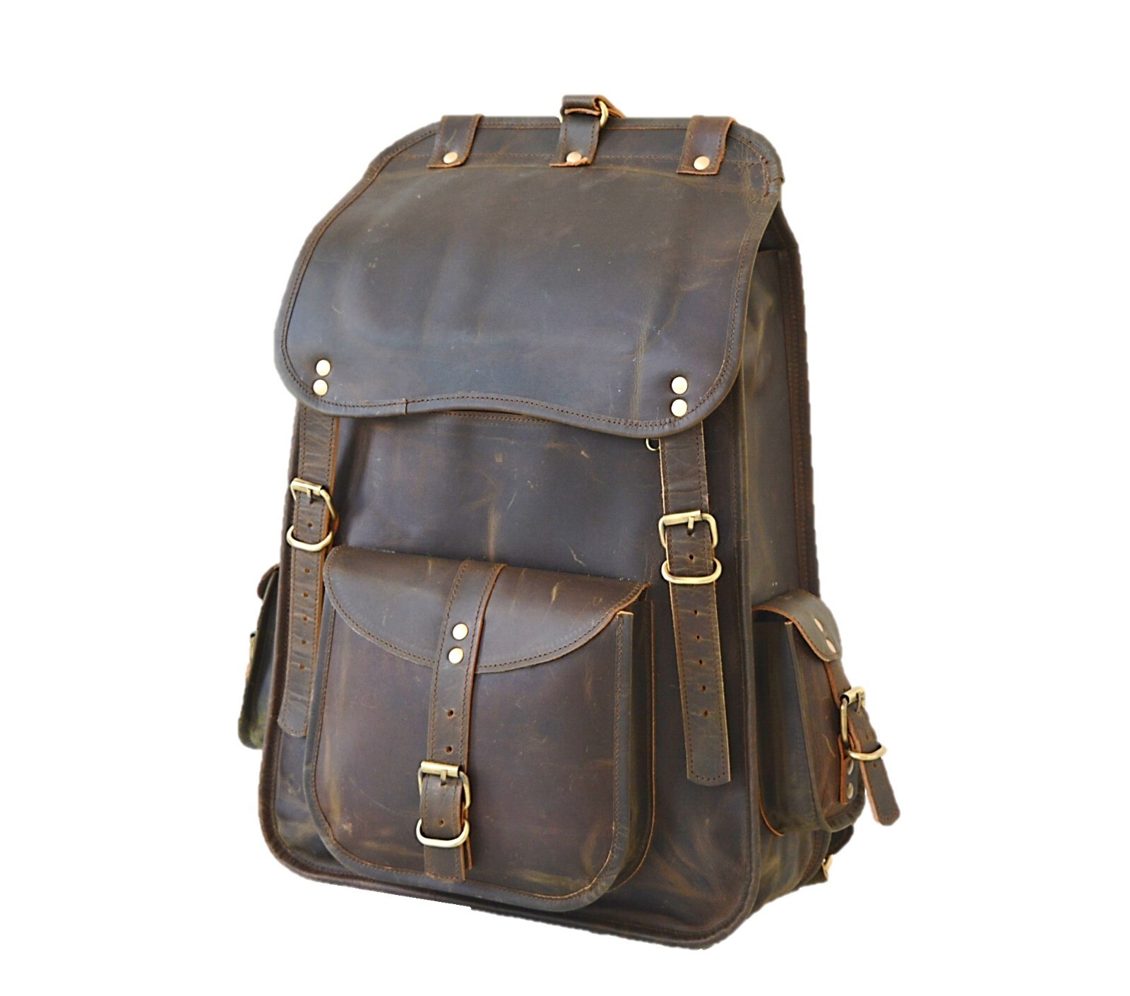 Leather Backpack for Men Handmade 21 inch Laptop Shoulder Office Brown Rucksack