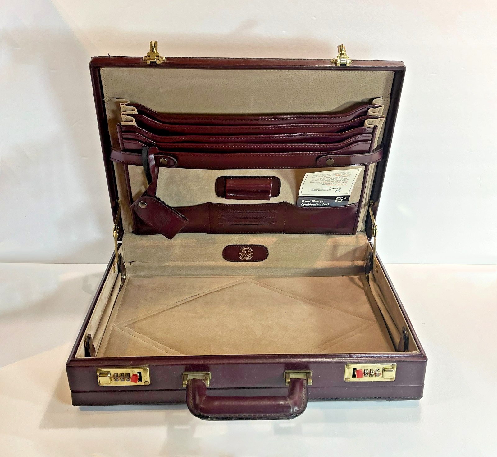 18″ Large Briefcase Men Leather vintage Mulberry Red Brown Suede Beige Interior