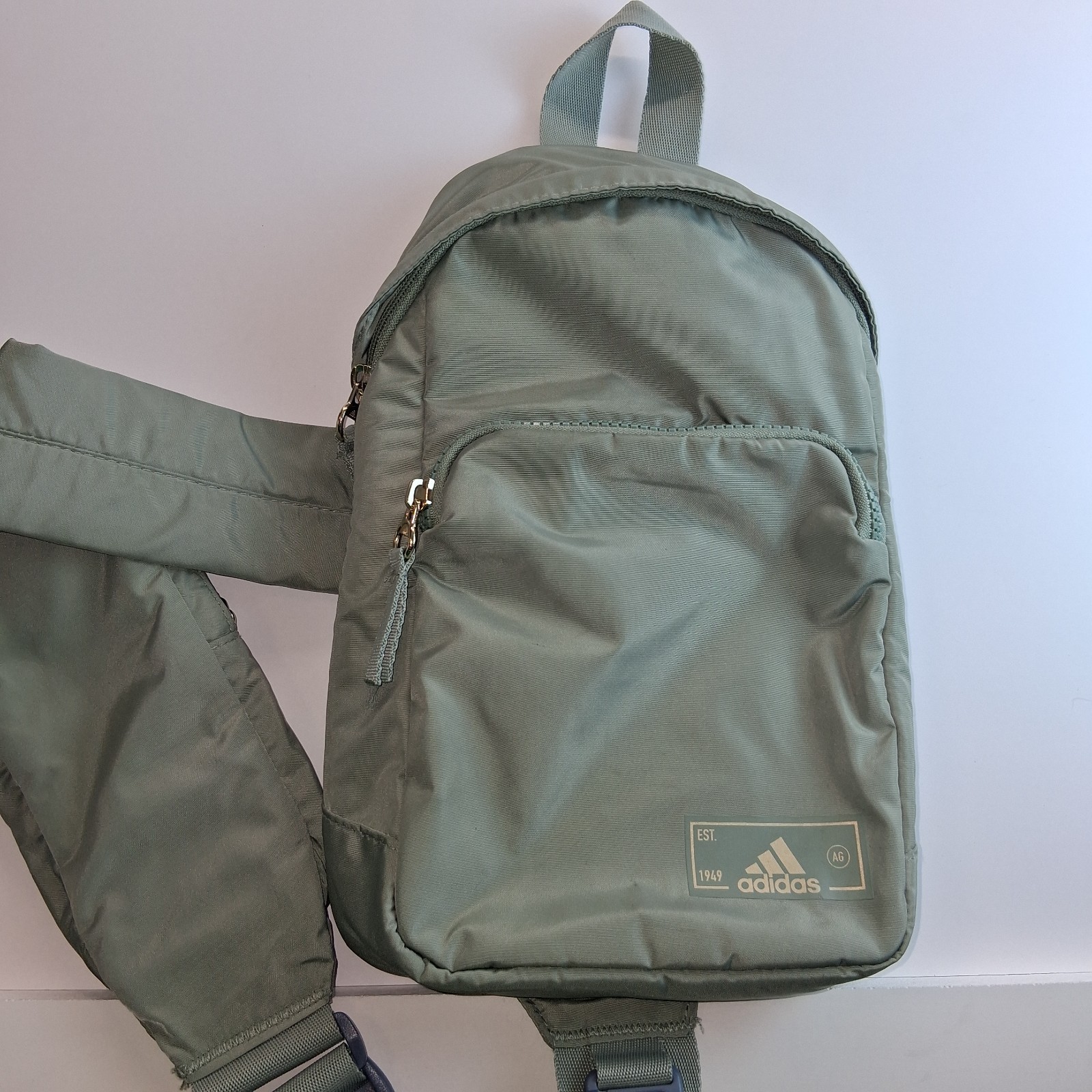 Adidas Essentials 2 Sling Crossbody Silver Green/ Gilver Zippered Pockets