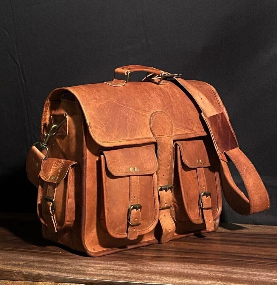 Vintage Genuine Leather Men’s Laptop Messenger Bag – Handmade Briefcase Satchel