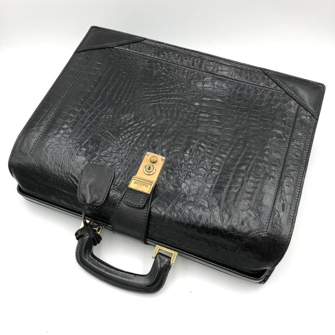 Bally Dulles Bag Black Croc Embossed Leather Gold Lock Business Briefcase