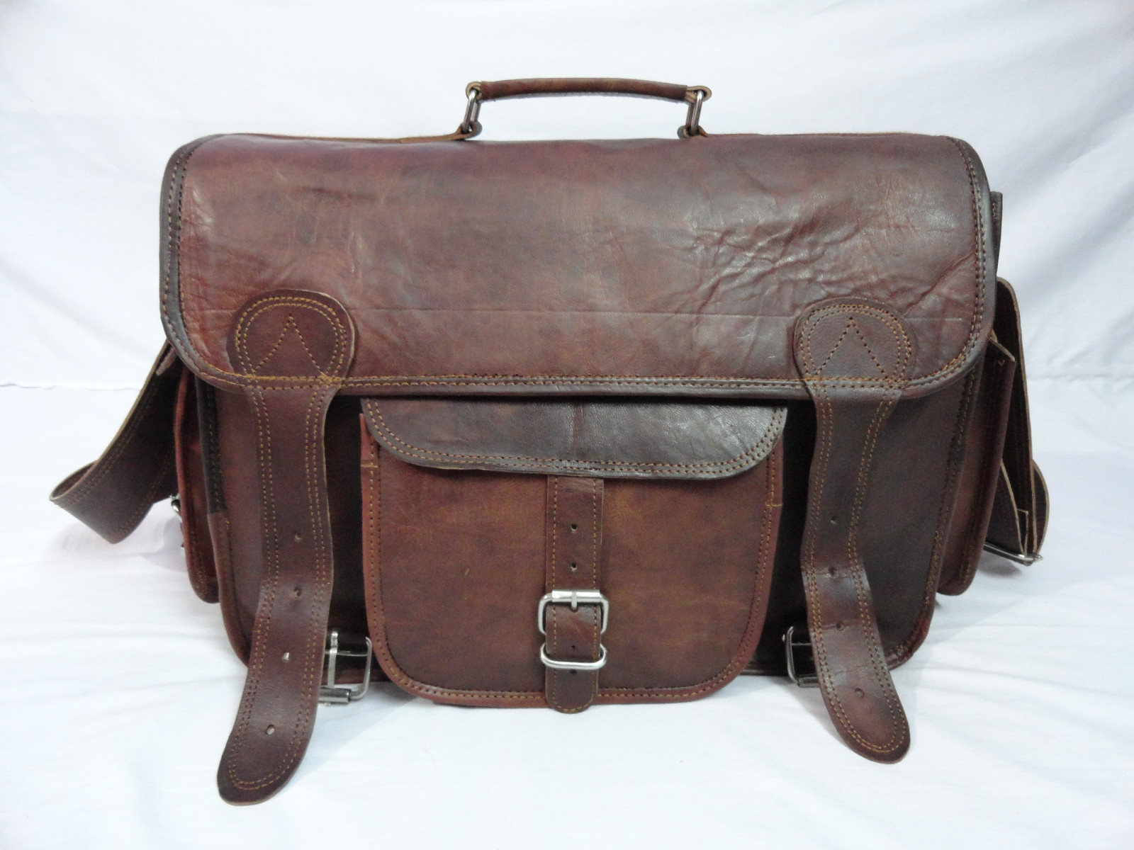 Leather Briefcase DSLR SLR Camera Messenger Bag Padded Case Satchel Shoulder 16″