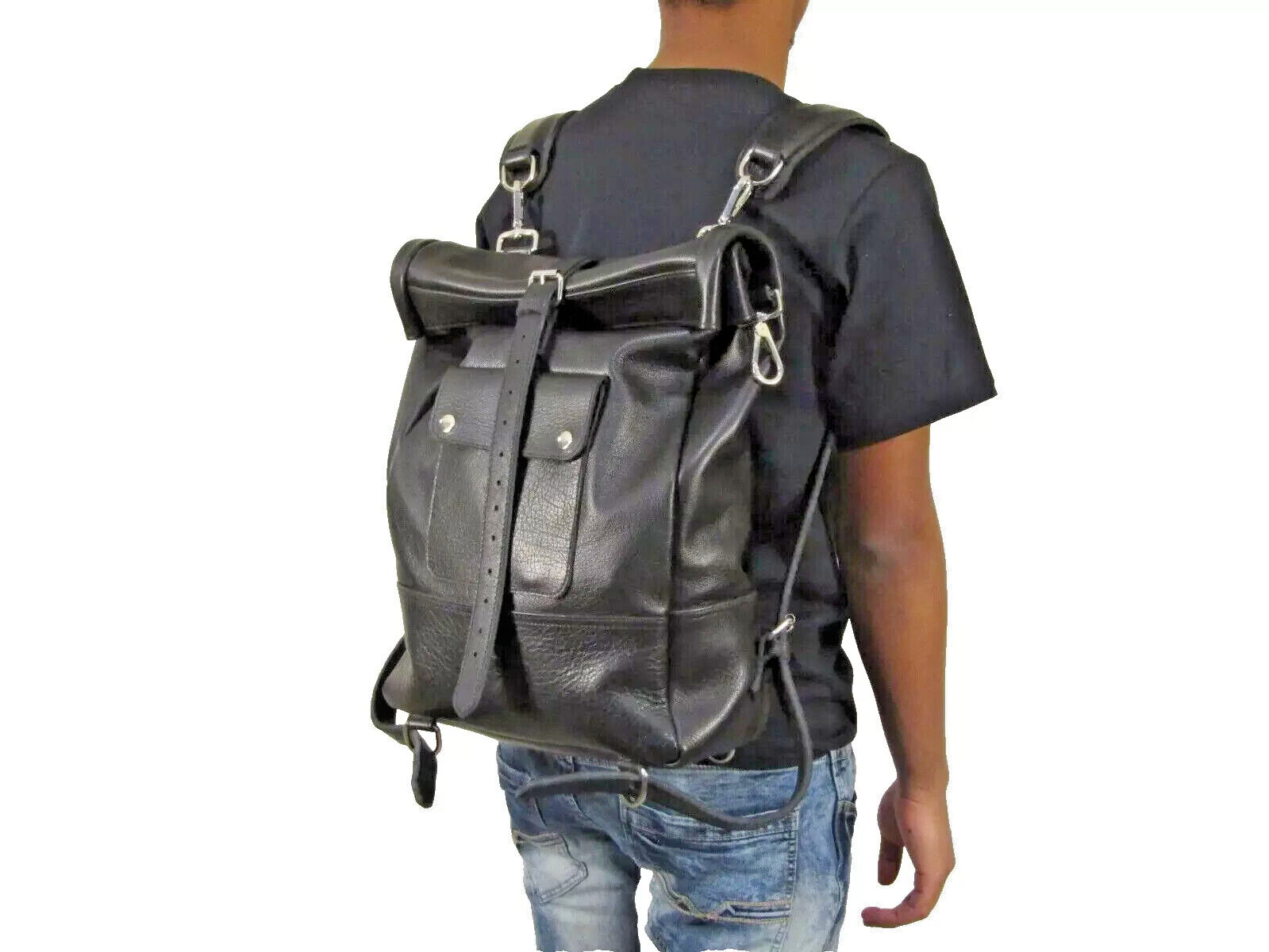 NEW Greene Leather Com. ROLL TOP HEAVY BUFFALO LEATHER BACKPACK MESSENGER USA