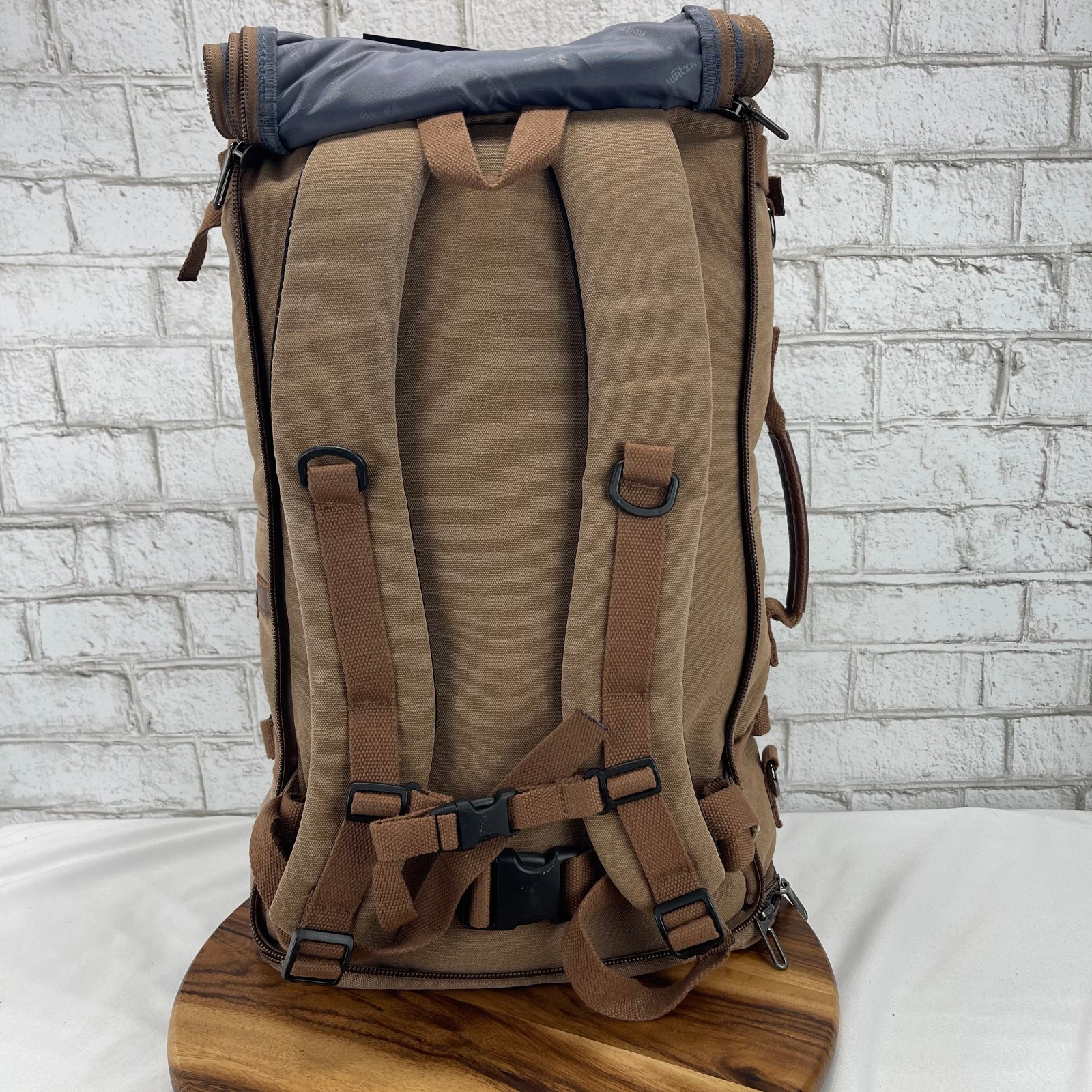 Witzman Brown Canvas Leather Multipocket Laptop Convertible Back Pack Travel Bag