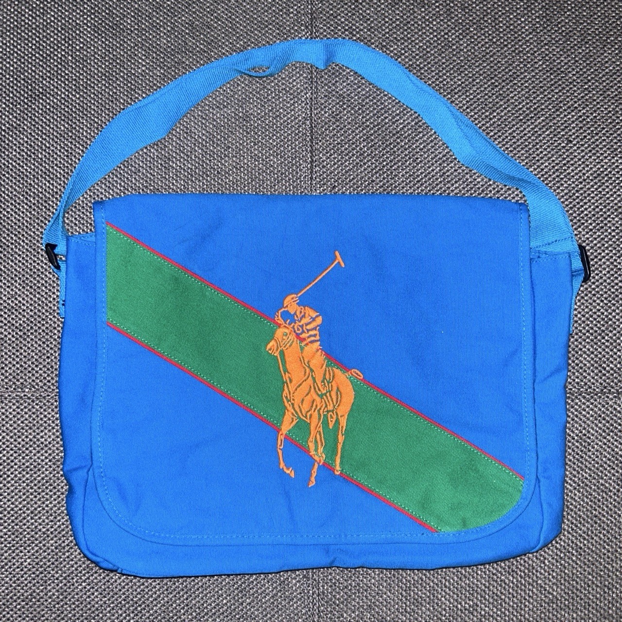 Vintage Polo Ralph Lauren Messenger Crossbody Bag Unisex Blue Multicolor Preppy