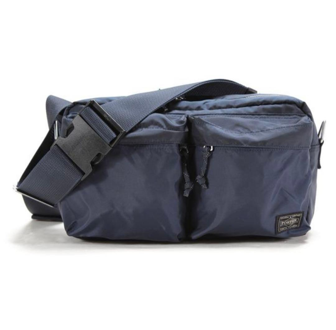PORTER Yoshida Force Body Shoulder Bag Navy Nylon 2Way Waist Crossbody Used