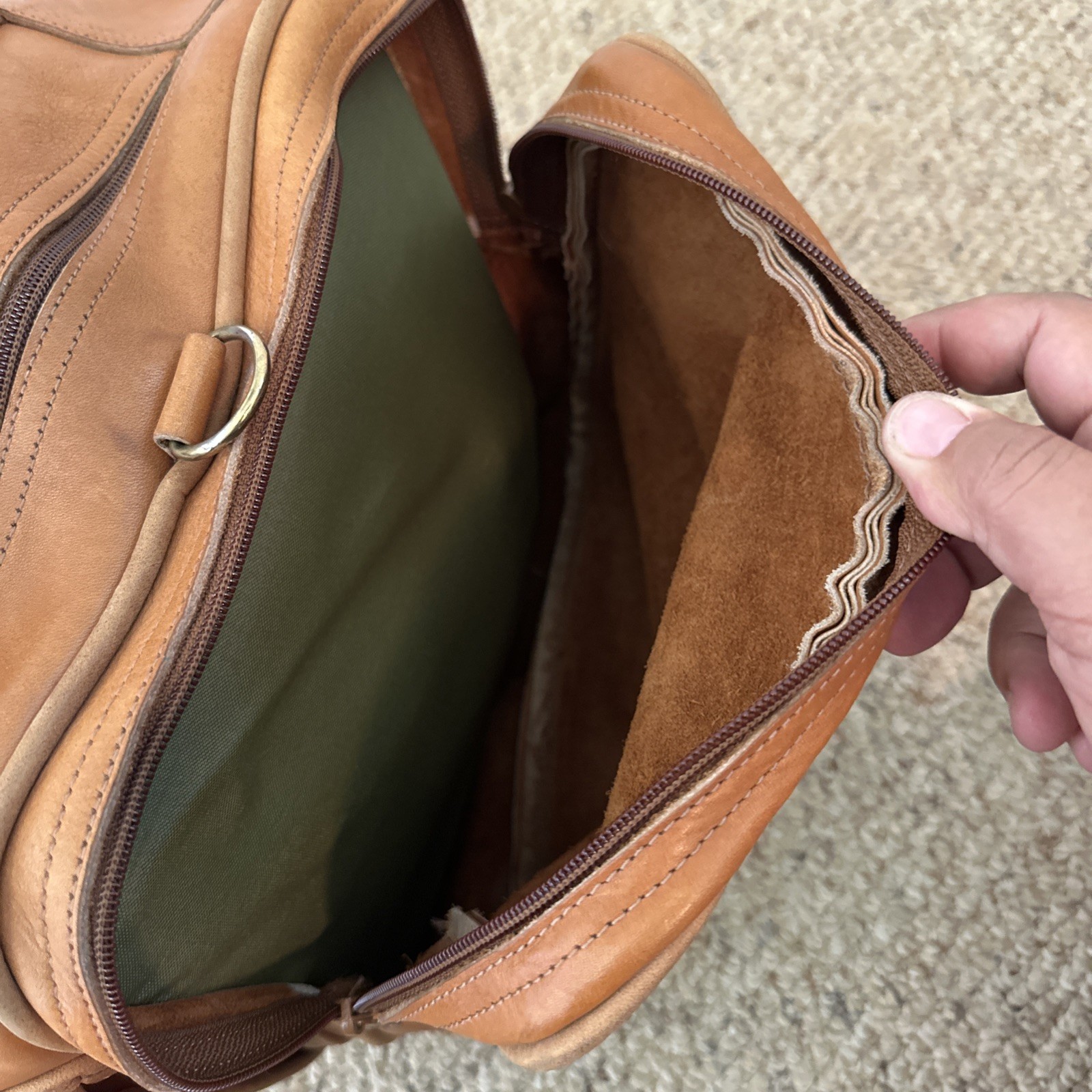 Vintage Orvis Leather Duffle Bag Multiple Pockets Customizable Made in USA