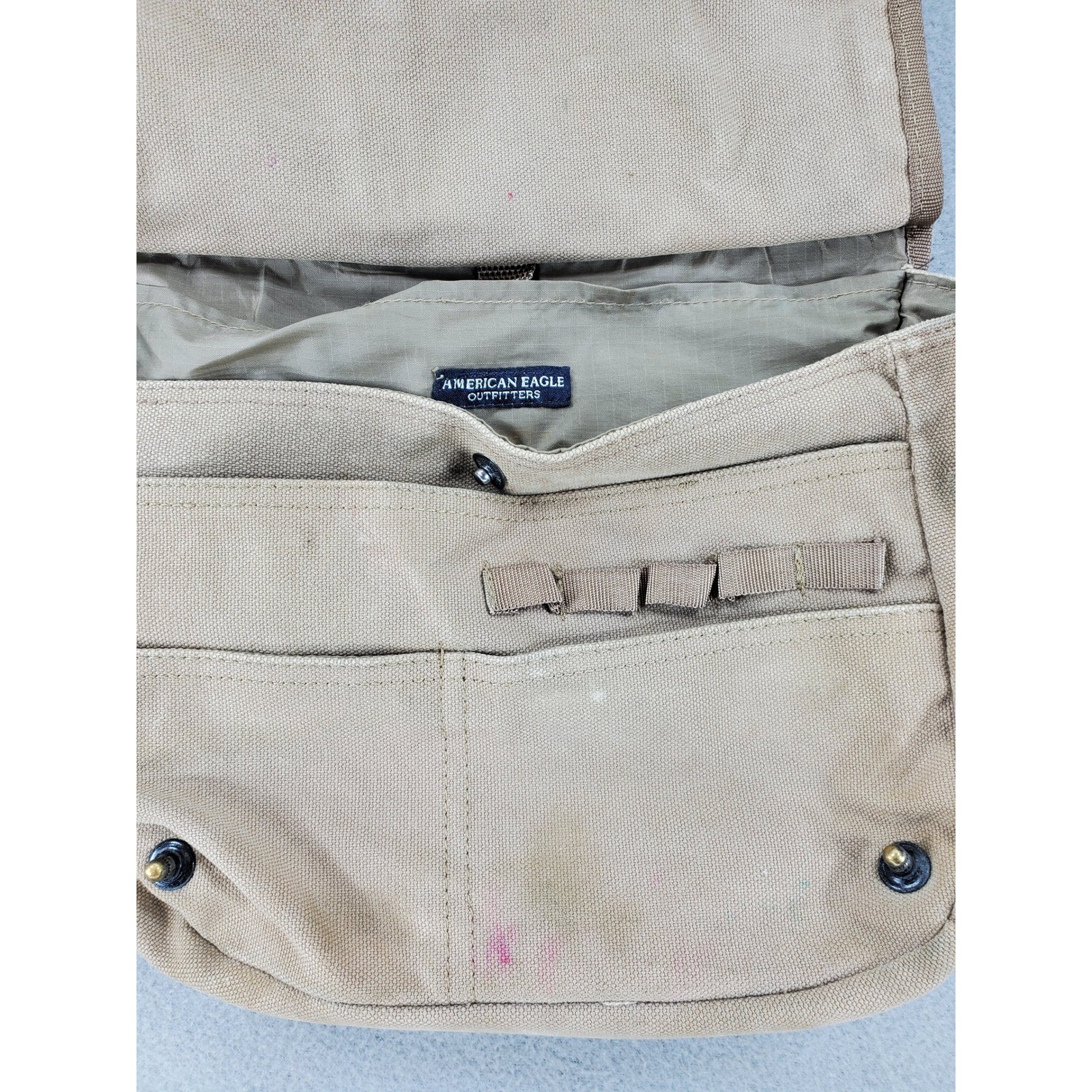 American Eagle Messenger Bag Khaki Canvas Military Utility Multi Pocket VTG Army