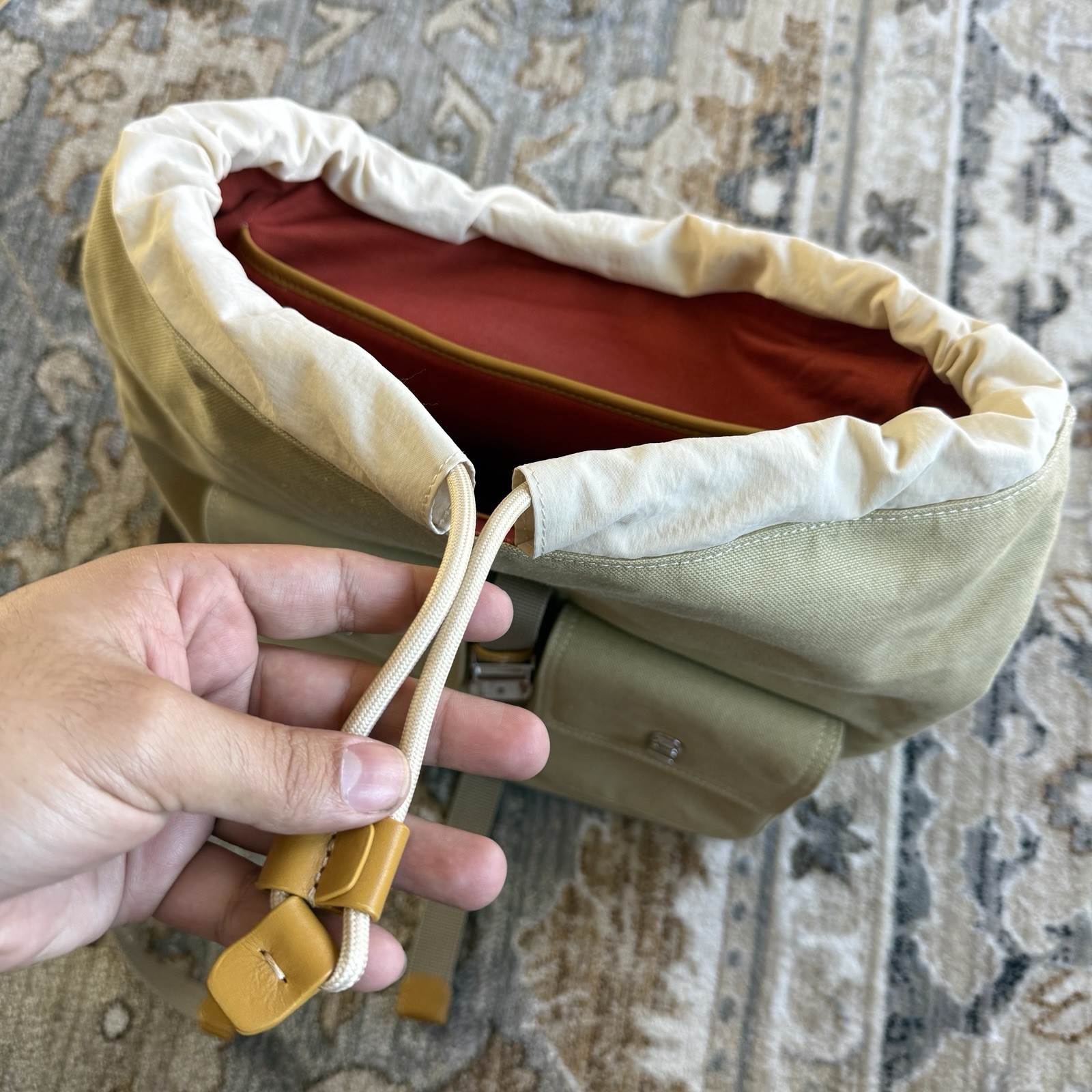 Paul Smith Canvas Backpack In Sand Beige Cotton Linen Blend Leather Trim $675
