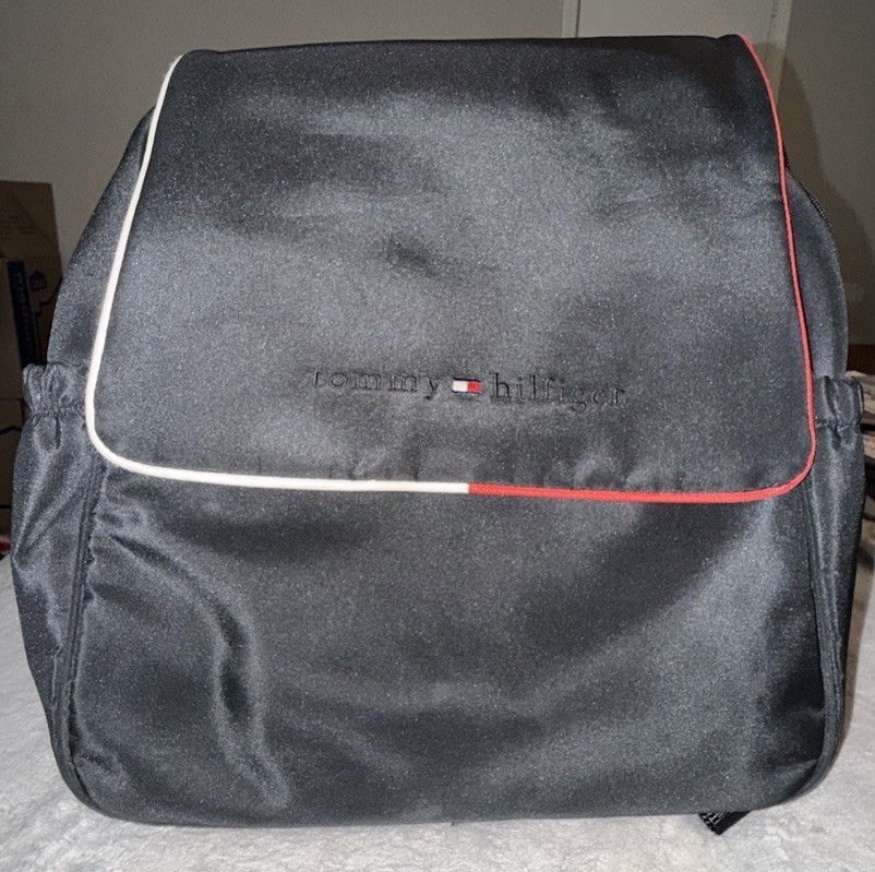 Tommy Hilfiger Black Backpack Zip Closure Red/White Trim Pockets Lined
