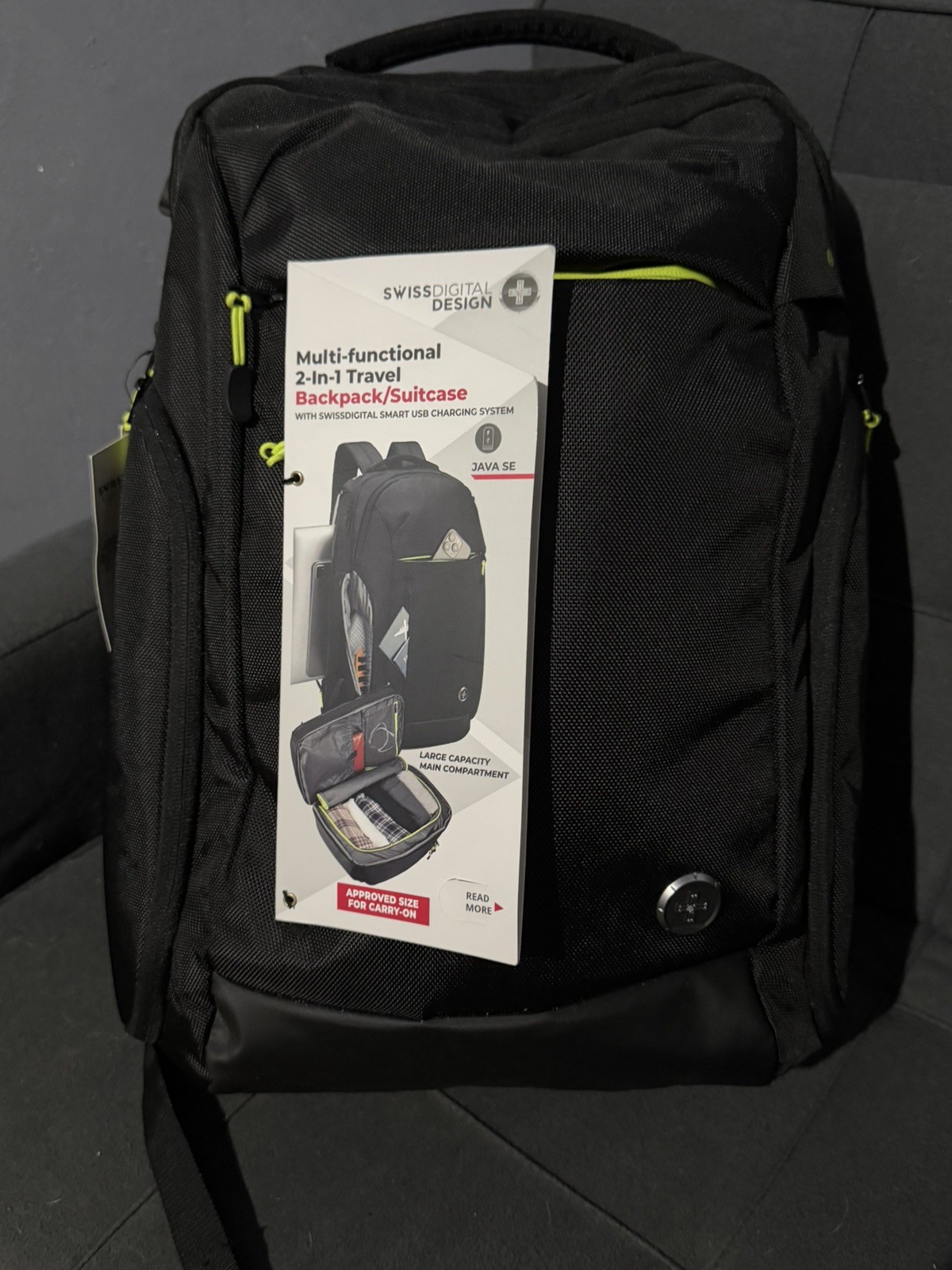 Swissdigital Design Java SE Multi-functional 2-In-1 Travel Backpack/Suitcase
