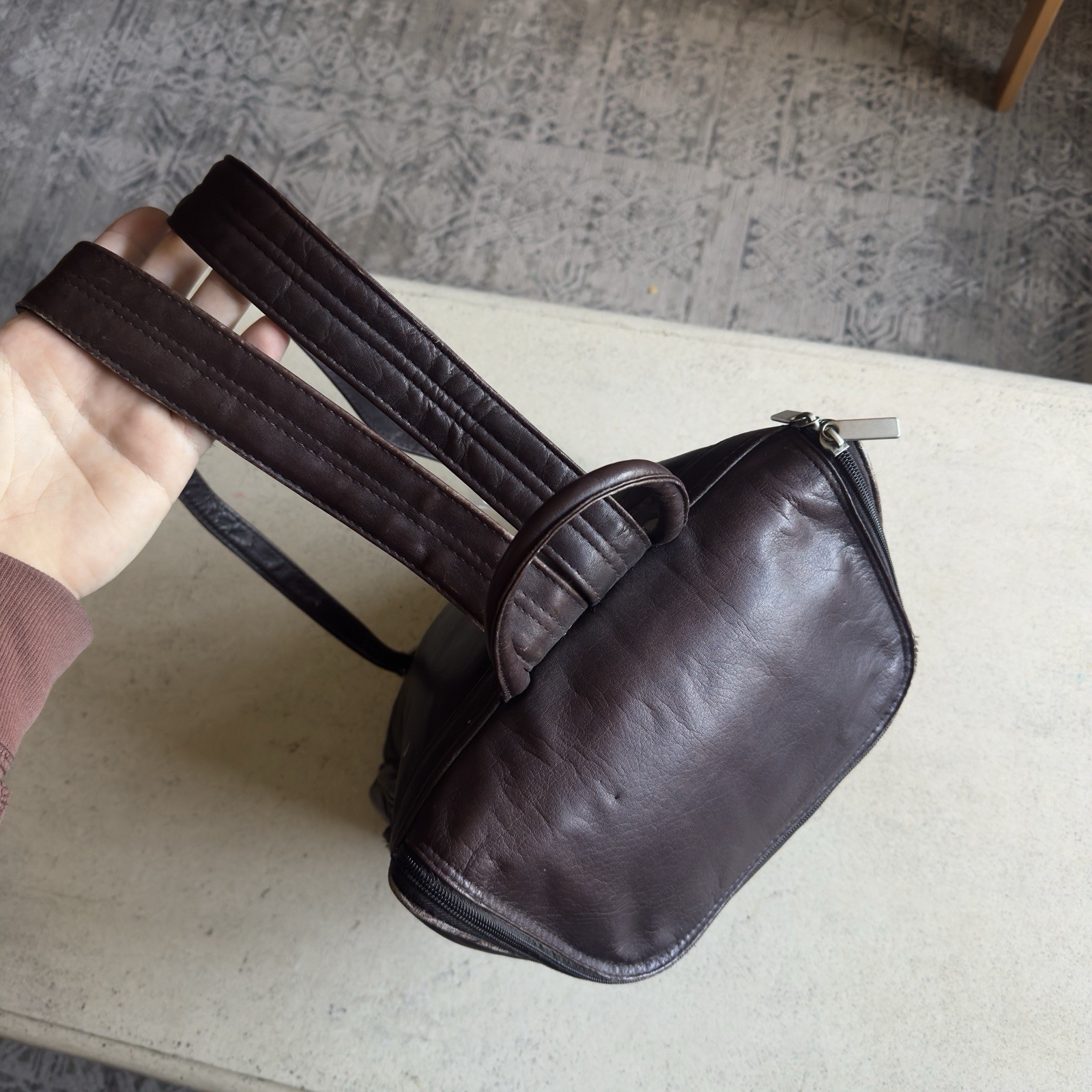 WILSONS LEATHER Chocolate Brown Zippered Backpack Adjustable Straps Y2K