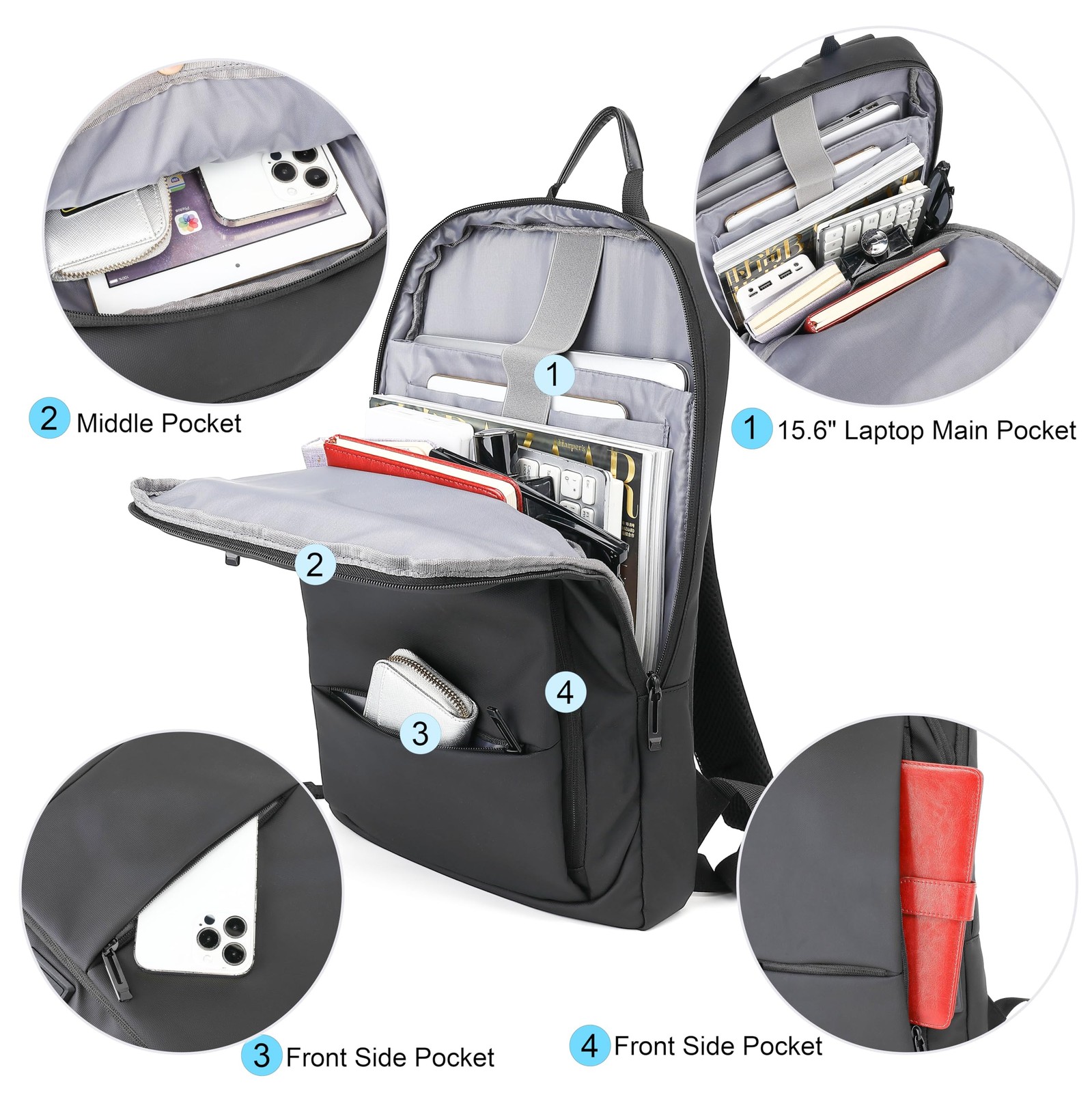 Business Slim Backpack for Men Women 15.6 inch Water Resistant Laptop Backpac…