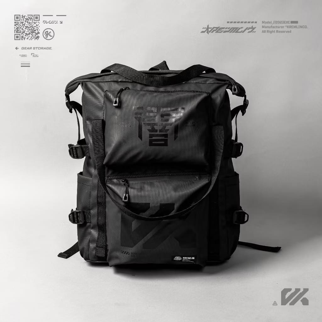 Kremlin Detroit Tech Gear Black Backpack Carrier Futuristic Fullzip Crossbody