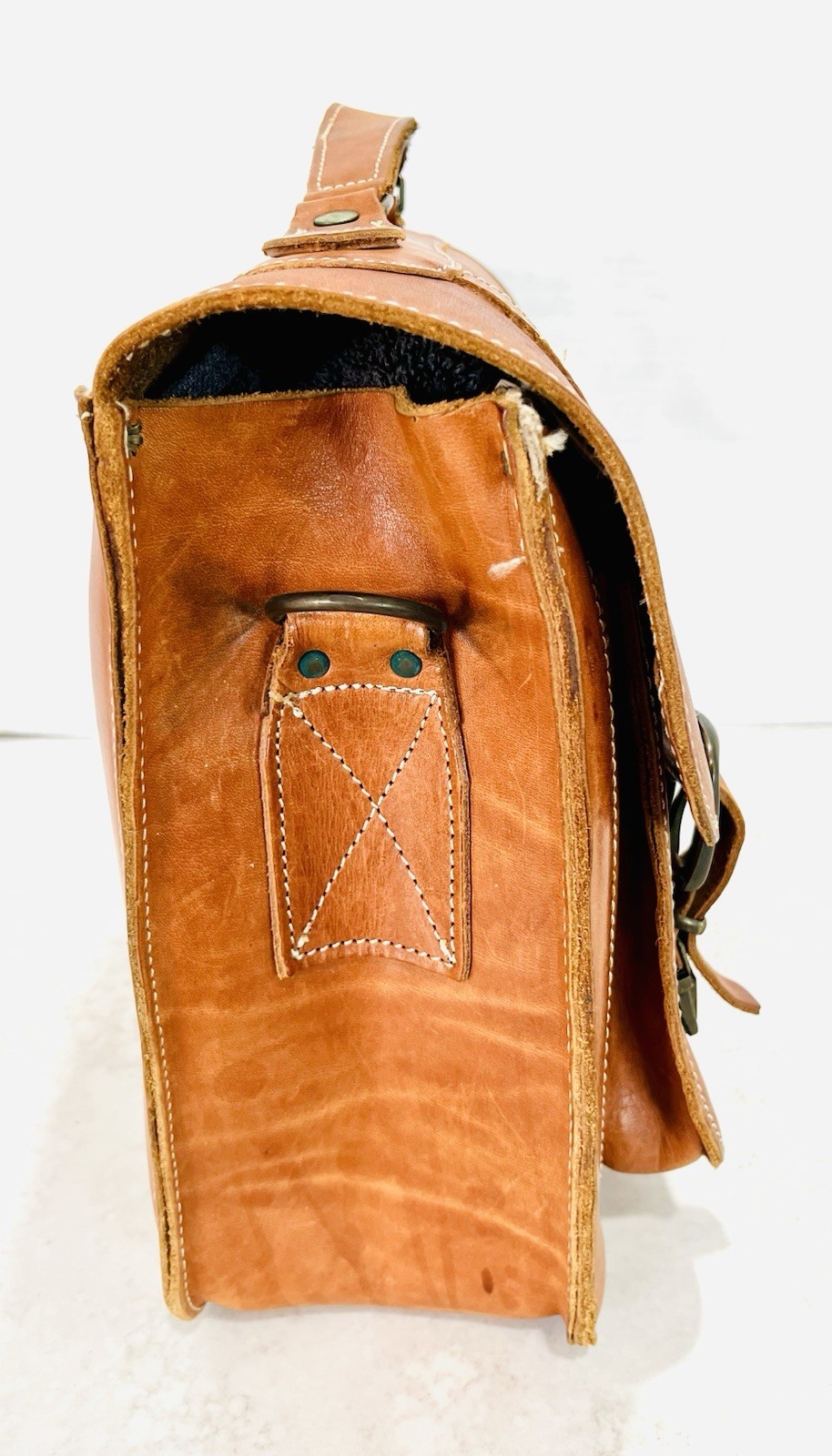 VTG Cognac Leather Briefcase/Laptop Bag w/5 Pockets By Naturally Yours-Greece