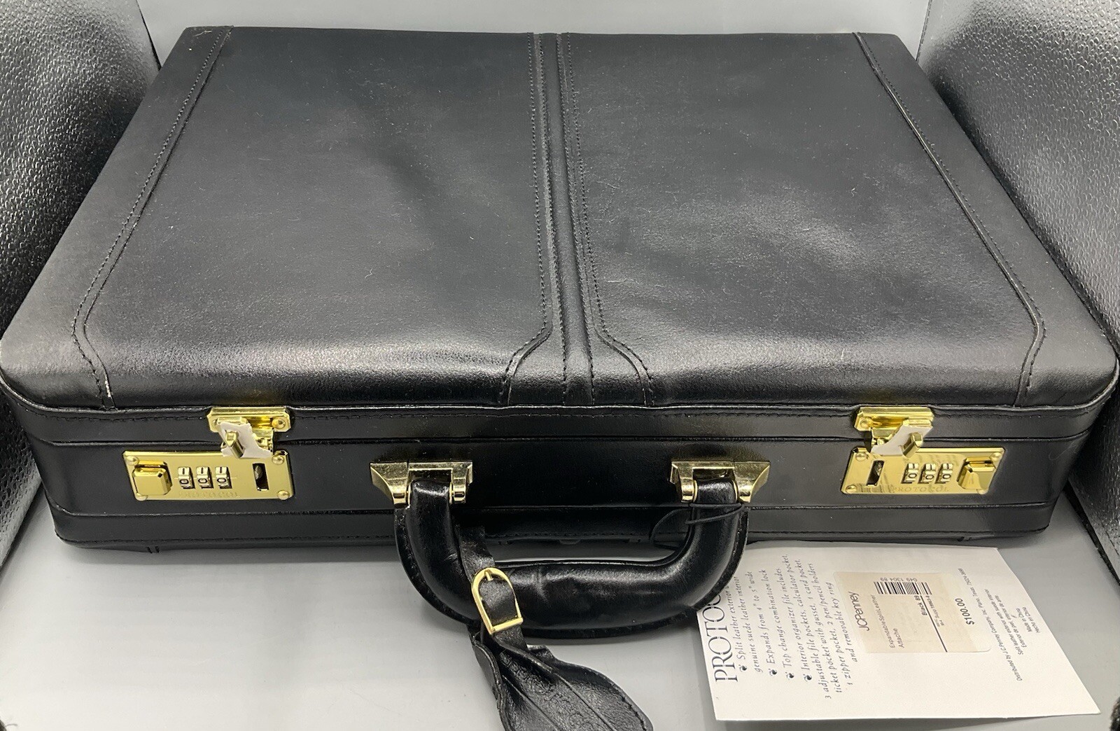 Protocol Black Genuine Split Leather & Gray Suede Briefcase Attache Case READ