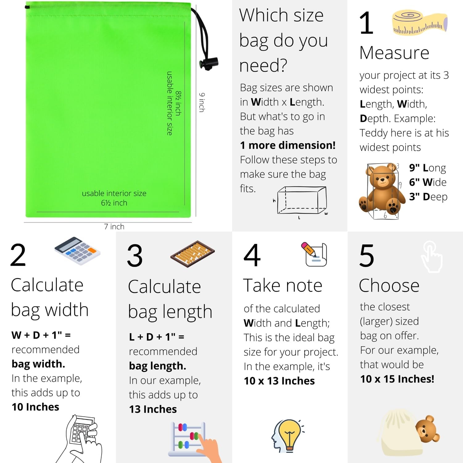 Drawstring Bag with Toggle – Nylon Cinch and Ditty Pouch () 7 x 9 Inch Green