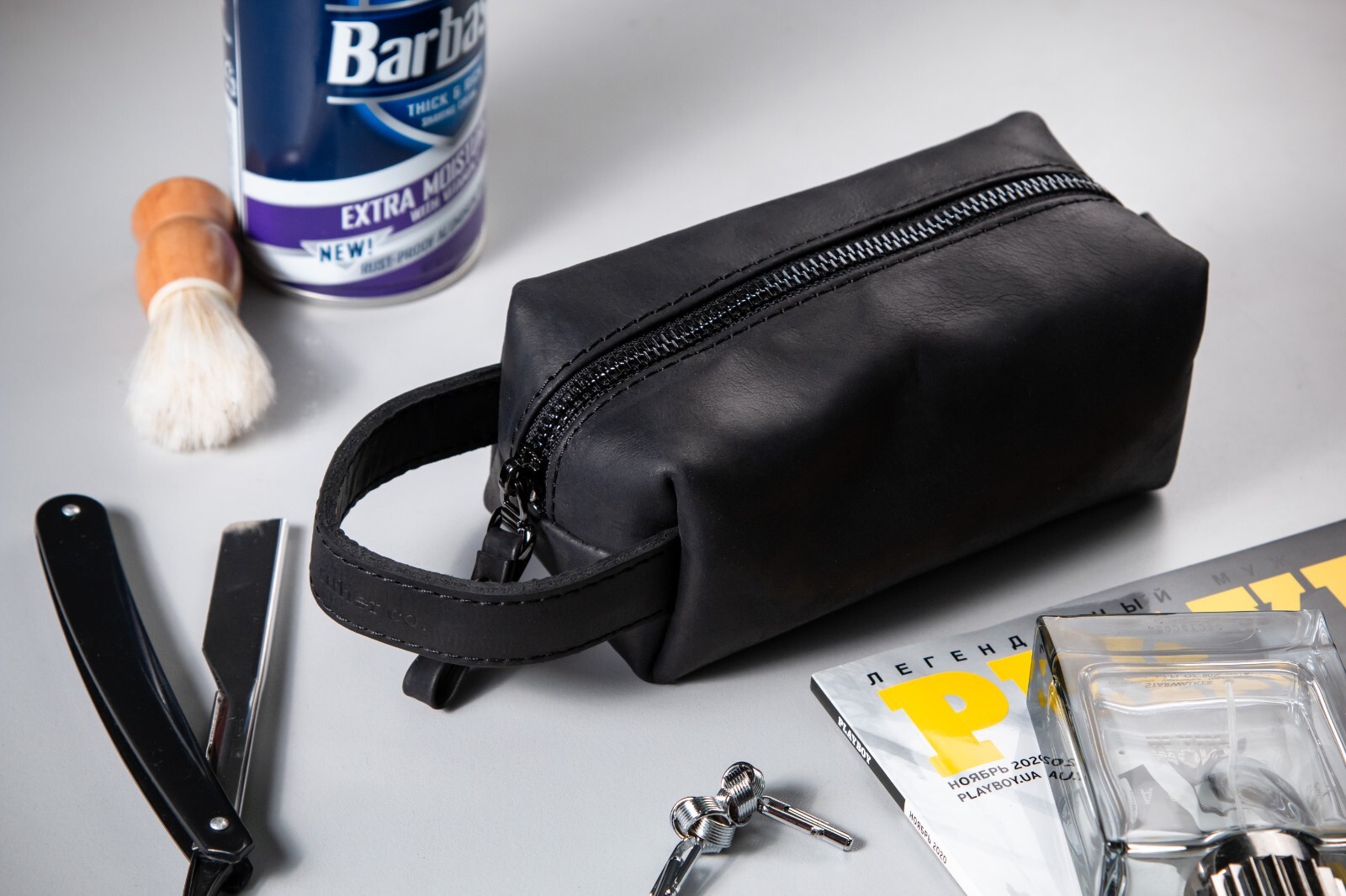 Leather Toiletry Bag For Men Personalized Travel Dopp Kit Handmade Wash Bag