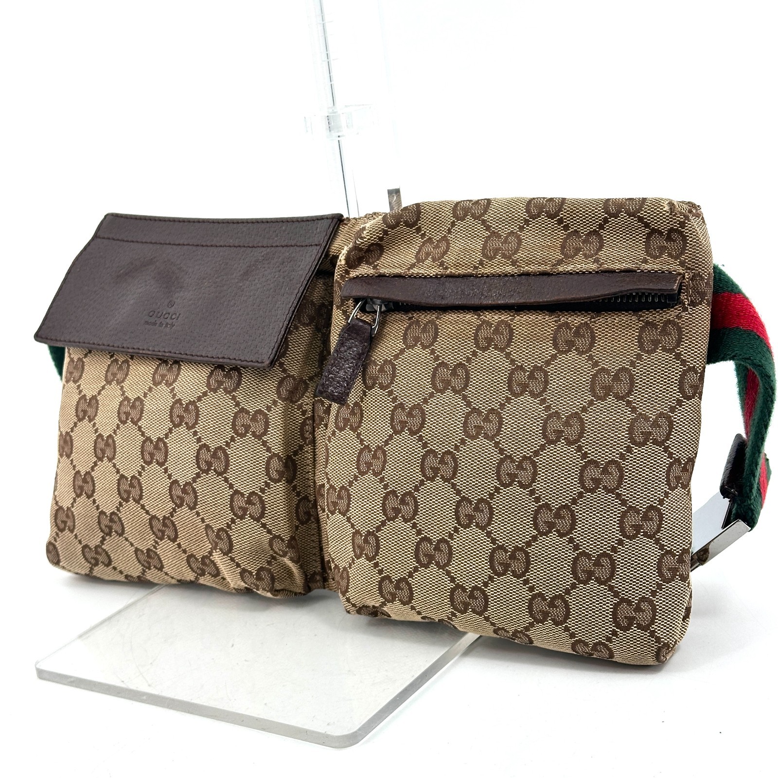 Gucci Sherry Line GG Canvas Waist Bag Body Bag leather Brown 28566