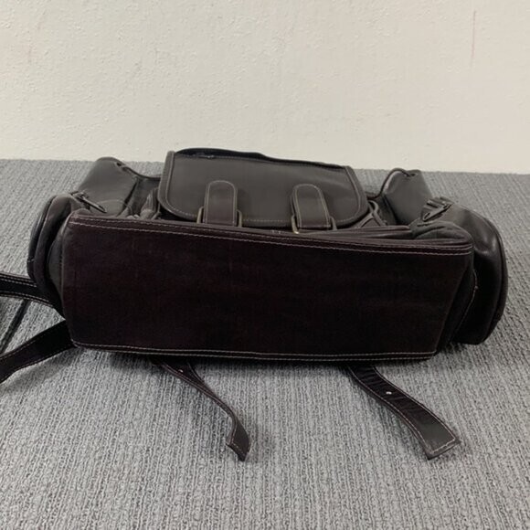 Large Leather Backpack Top Handle Drawstring Travel Dark Brown Double Loop Flap