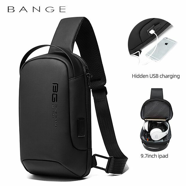 Bange Men Shoulder Cross Body Sling Bag Breathable with USB Charger Waterproof