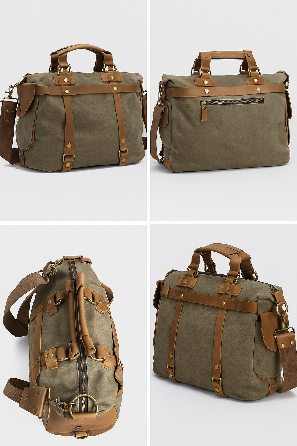 Vintage Canvas & Leather Duffel Bag – Heavy Duty Travel Weekender Tote Unbranded