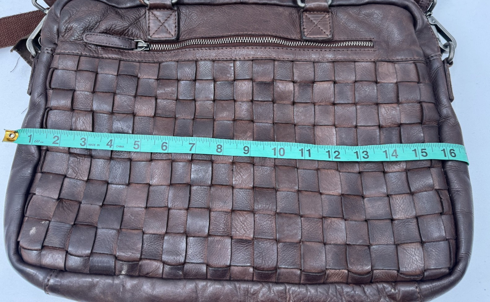 Valenca Holland Cognac Brown Woven Leather Document Laptop Bag Shoulder Carryall