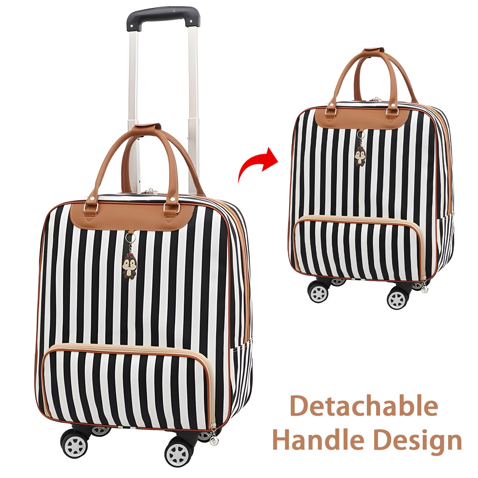 Rolling Duffel Bag 2-in-1 Carry On Luggage Travel Suitcase w/ Detachable Handle