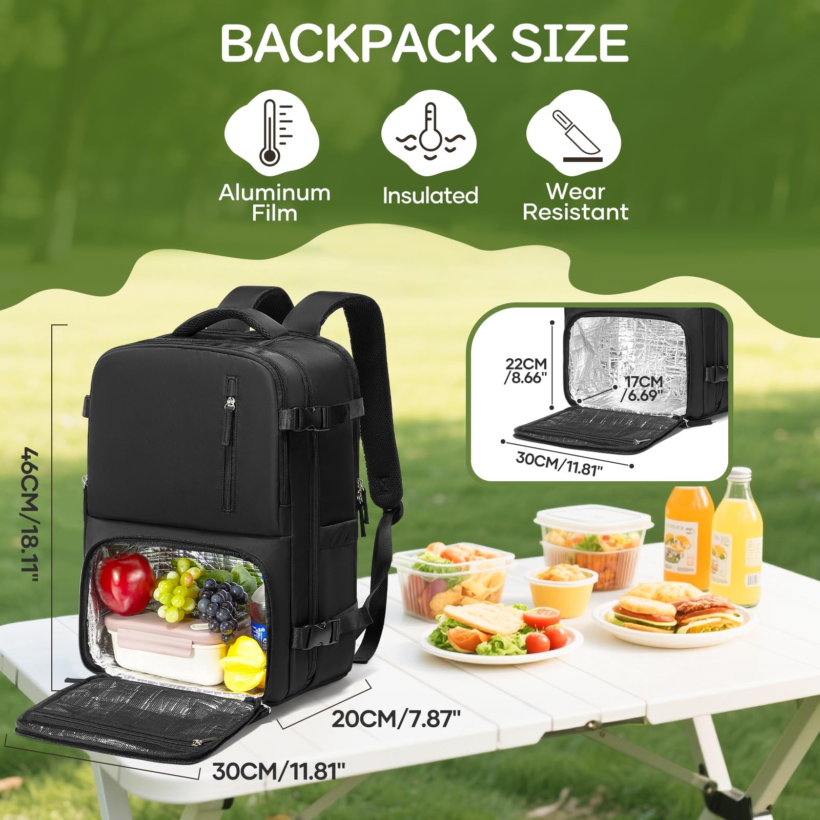 Lunch Backpack with Insulated Cooler Compartment 11.8×8.6×6.6in – Water