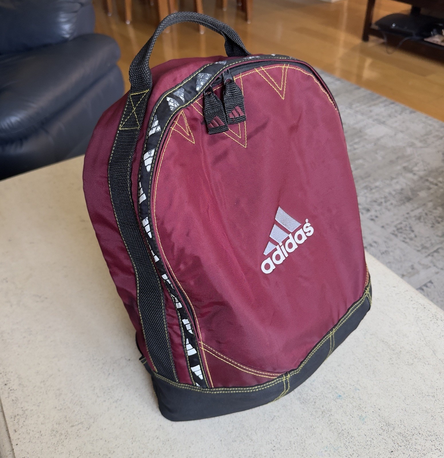 Vintage adidas 90s Backpack Burgundy Retro Sports Bag Tape 3 Stripe 18x13x7