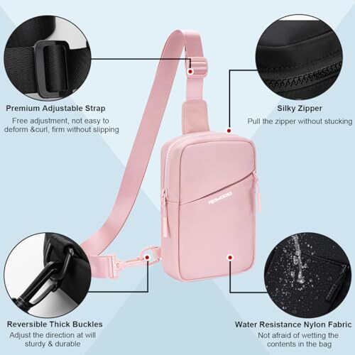 Small Sling Bag for Men Women, Mini Cross body Bag, Casual Chest Bag Water Pink