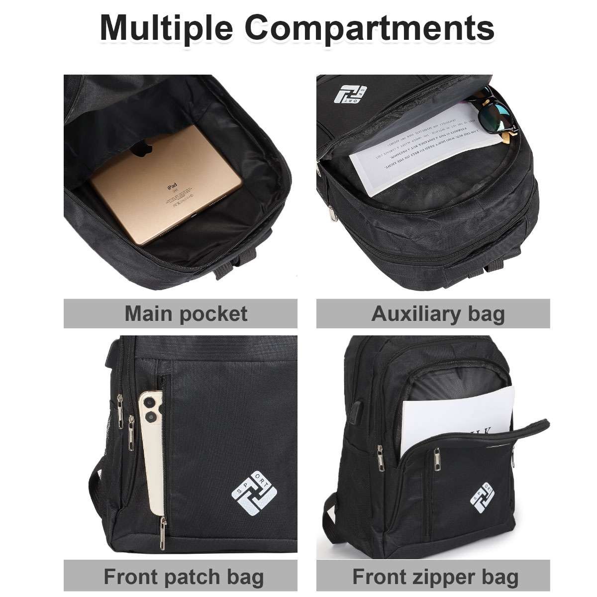17inch Large Laptop Backpack Waterproof Business Travel Bag w/ USB Charge Port