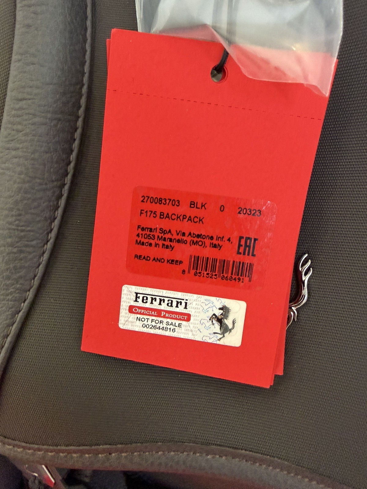 Ferrari Purosangue Owners Leather Backpack with Dust Bag AND KEY BOX – Genuine