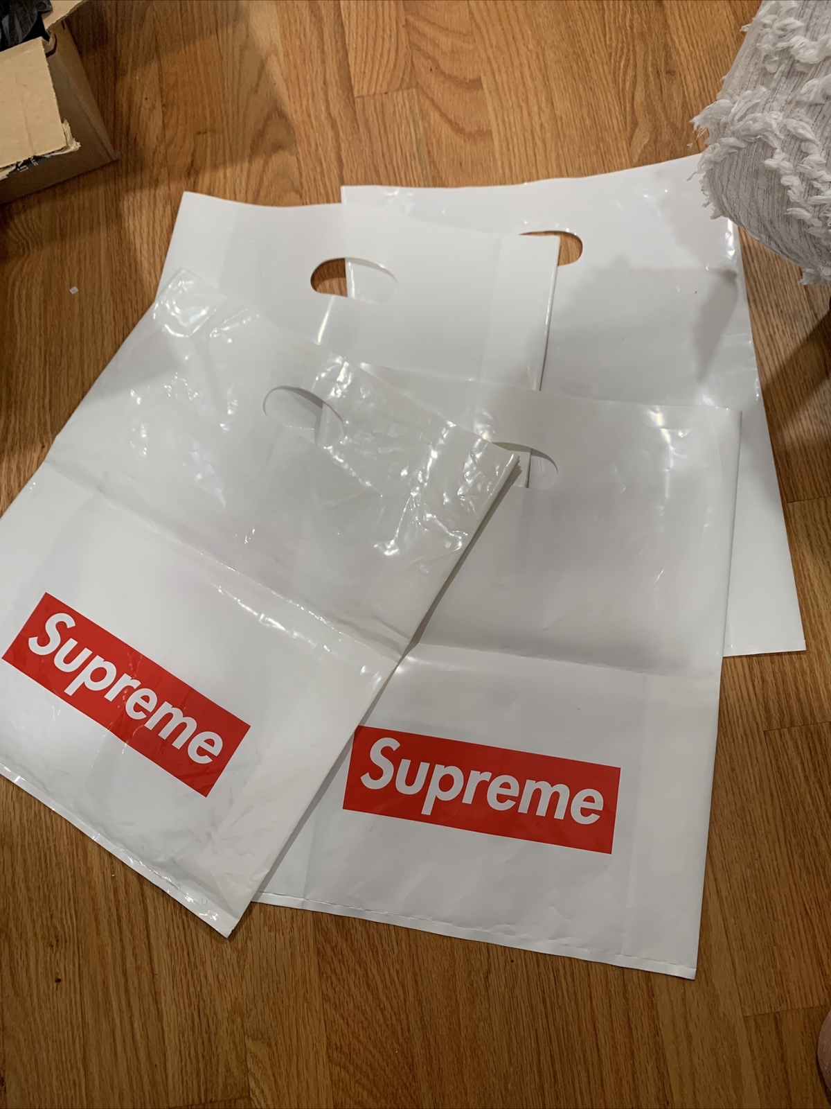 Supreme Box Logo Plastic Red White Shopping Bag package W/stickers