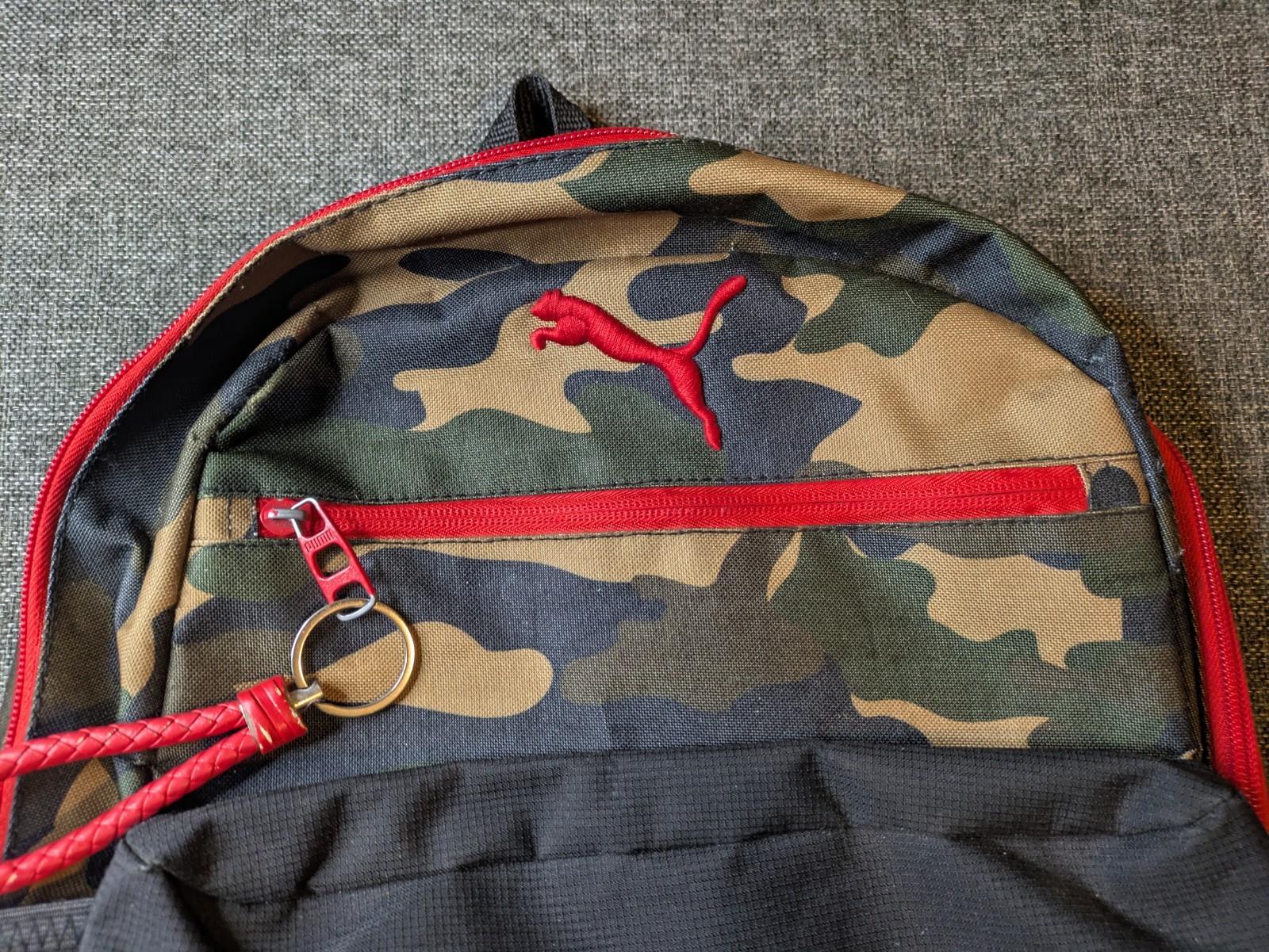 PUMA Red & Black Camo Backpack With Multiple Pockets School Bag