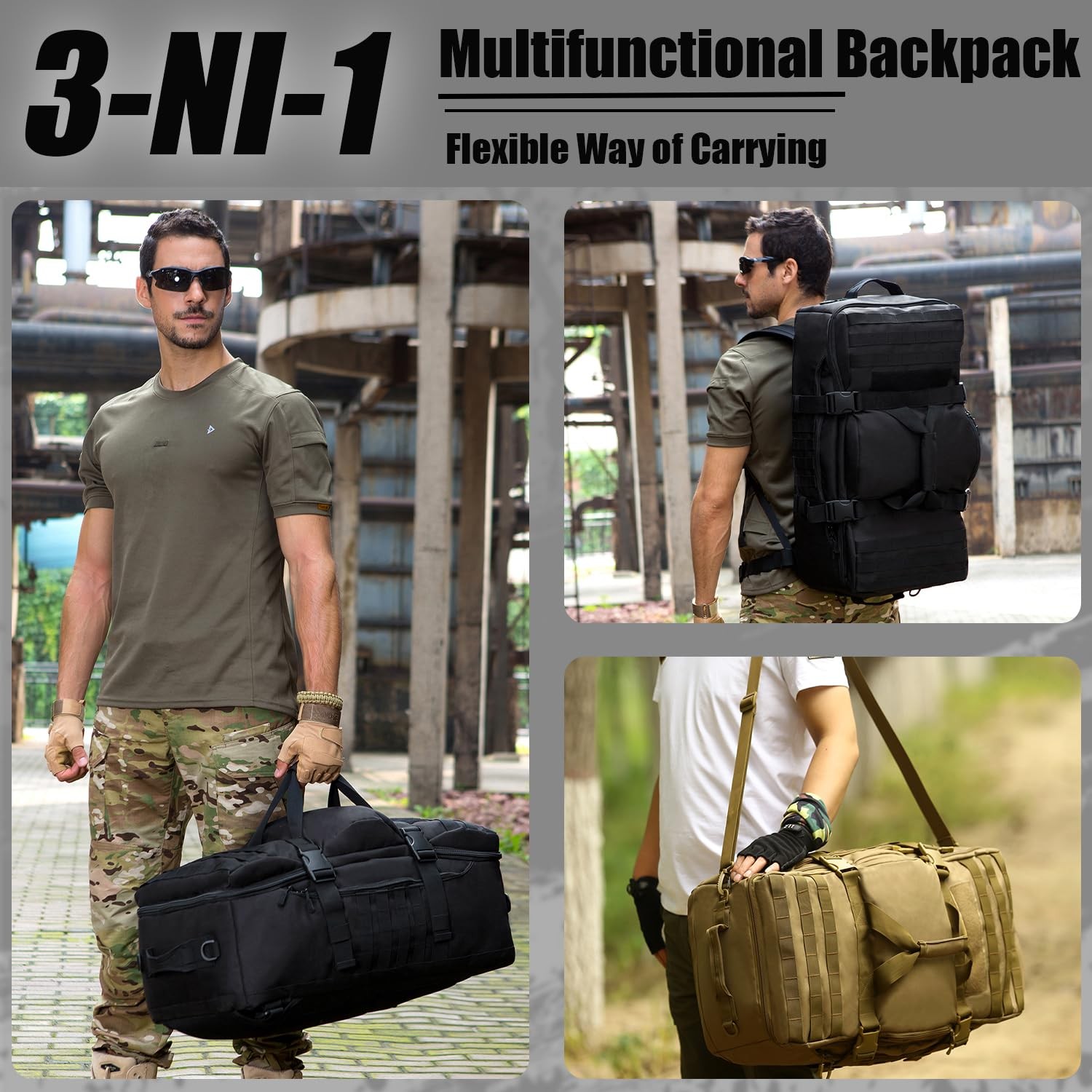 Protector Plus Tactical Travel Backpack 60L Military MOLLE Duffel Bag Luggage…