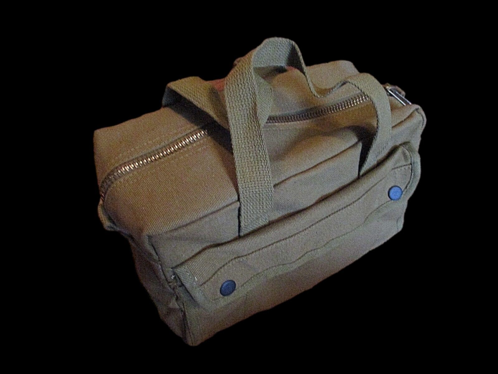 HEAVY DUTY OD GREEN MILITARY STYLE MECHANICS HARD BOTTOM TOOL BAG BRASS ZIPPER